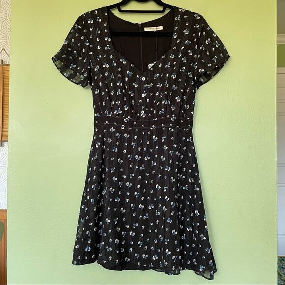The East Order Ami Mini Floral Dress Ditsy Ruffle Black Blue Cottagecore XS - Picture 5 of 13